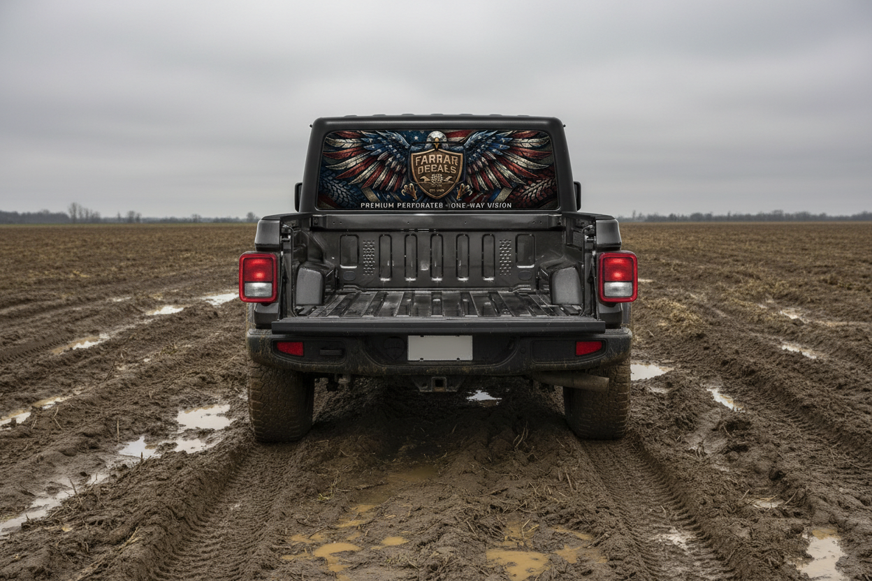 Perforated decal for back glass on Gladiators