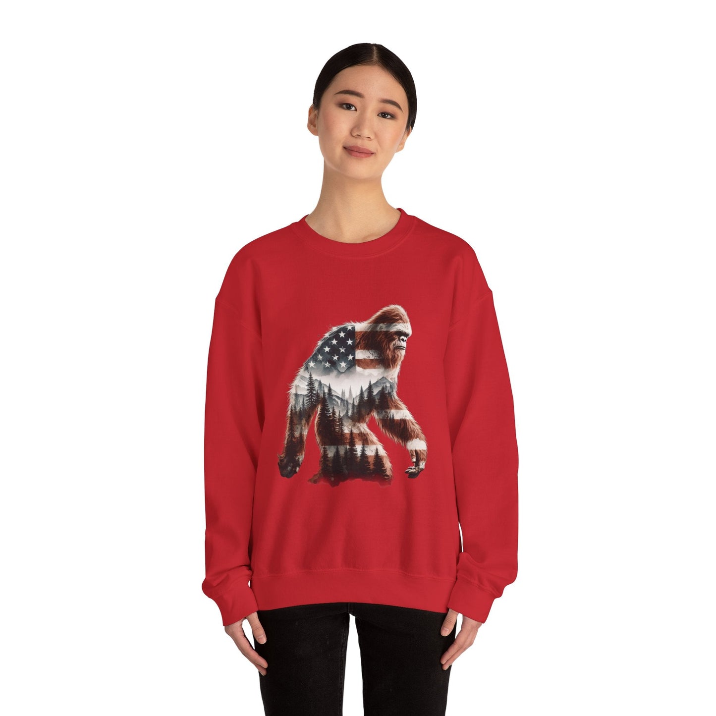 Sasquatch Pride Crewneck Sweatshirt | Cozy Unisex Apparel with American Flag Design