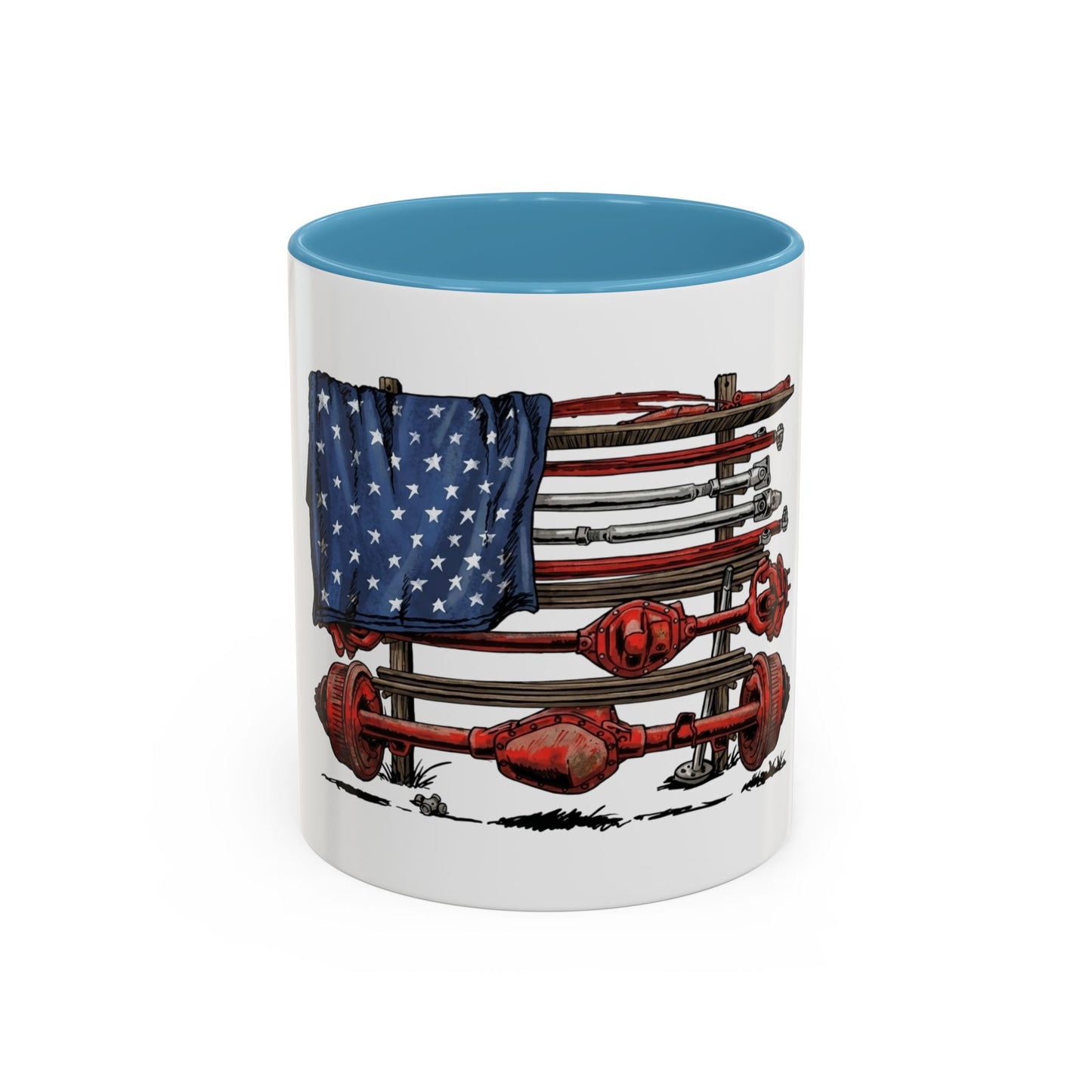 American Flag Swing-Arm Accent Coffee Mug — Patriotic Axles Design (11/15oz)