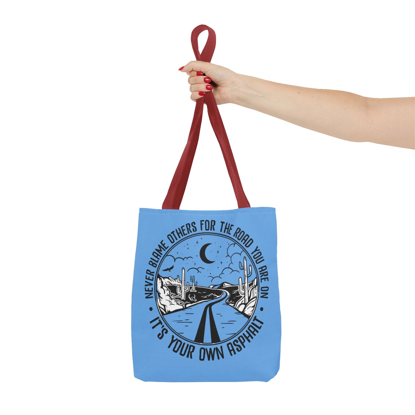 Desert Night Tote — "Never Blame Others for the Road" Inspirational Canvas Bag