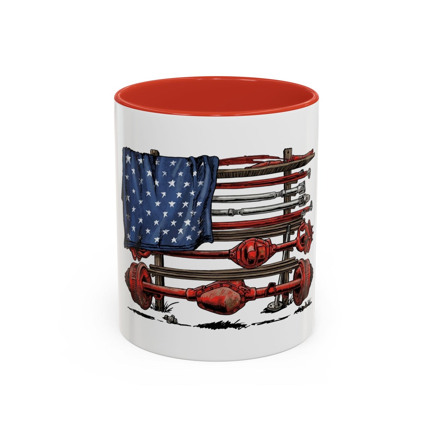 American Flag Swing-Arm Accent Coffee Mug — Patriotic Axles Design (11/15oz)