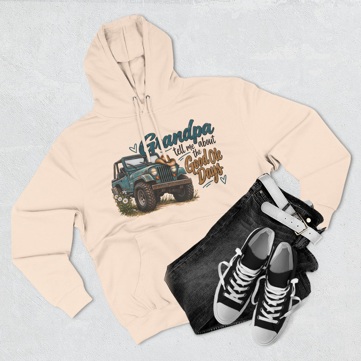Grandpa Jeep Hoodie - "Grandpa Tell Me About The Good Ole Days" Vintage  Pullover