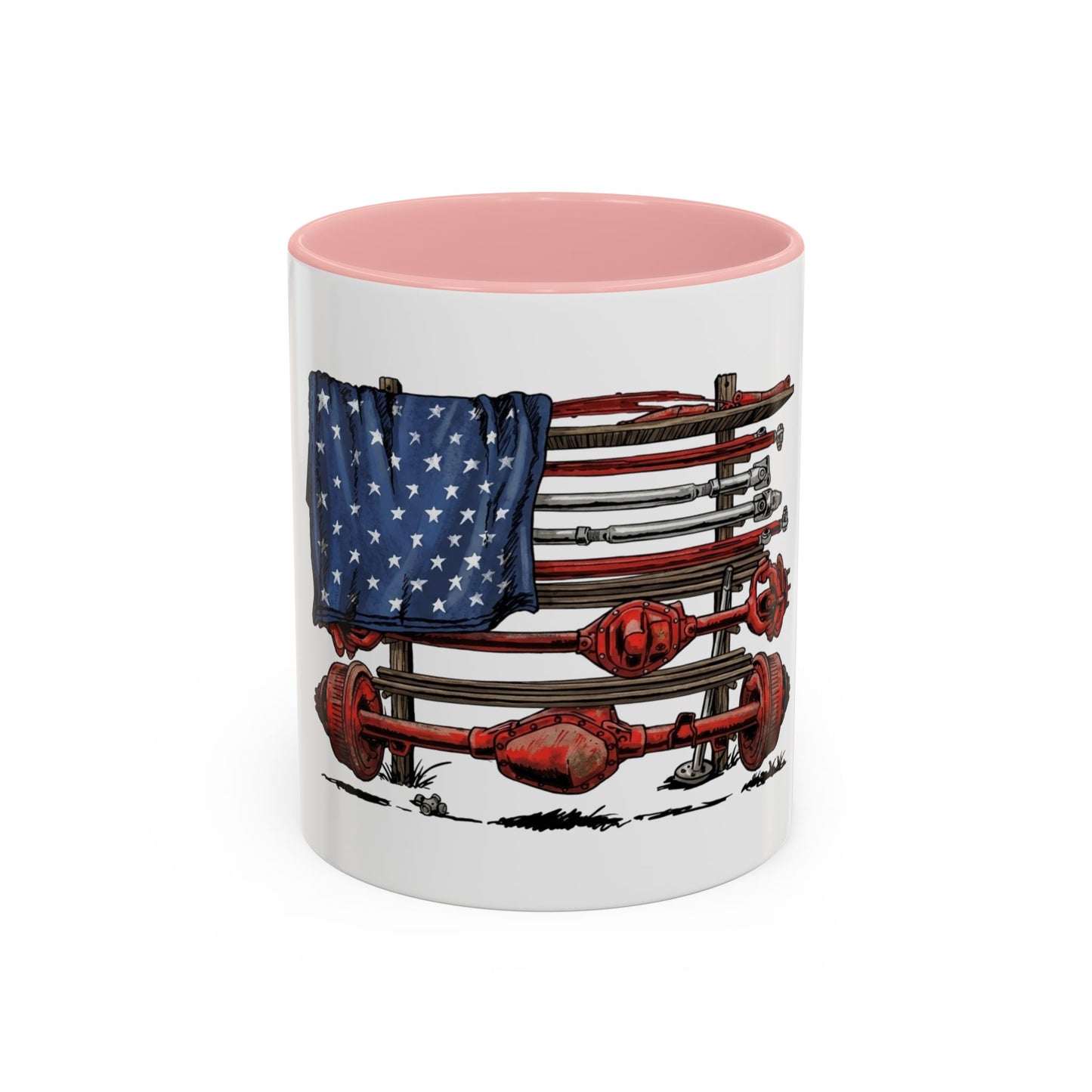 American Flag Swing-Arm Accent Coffee Mug — Patriotic Axles Design (11/15oz)