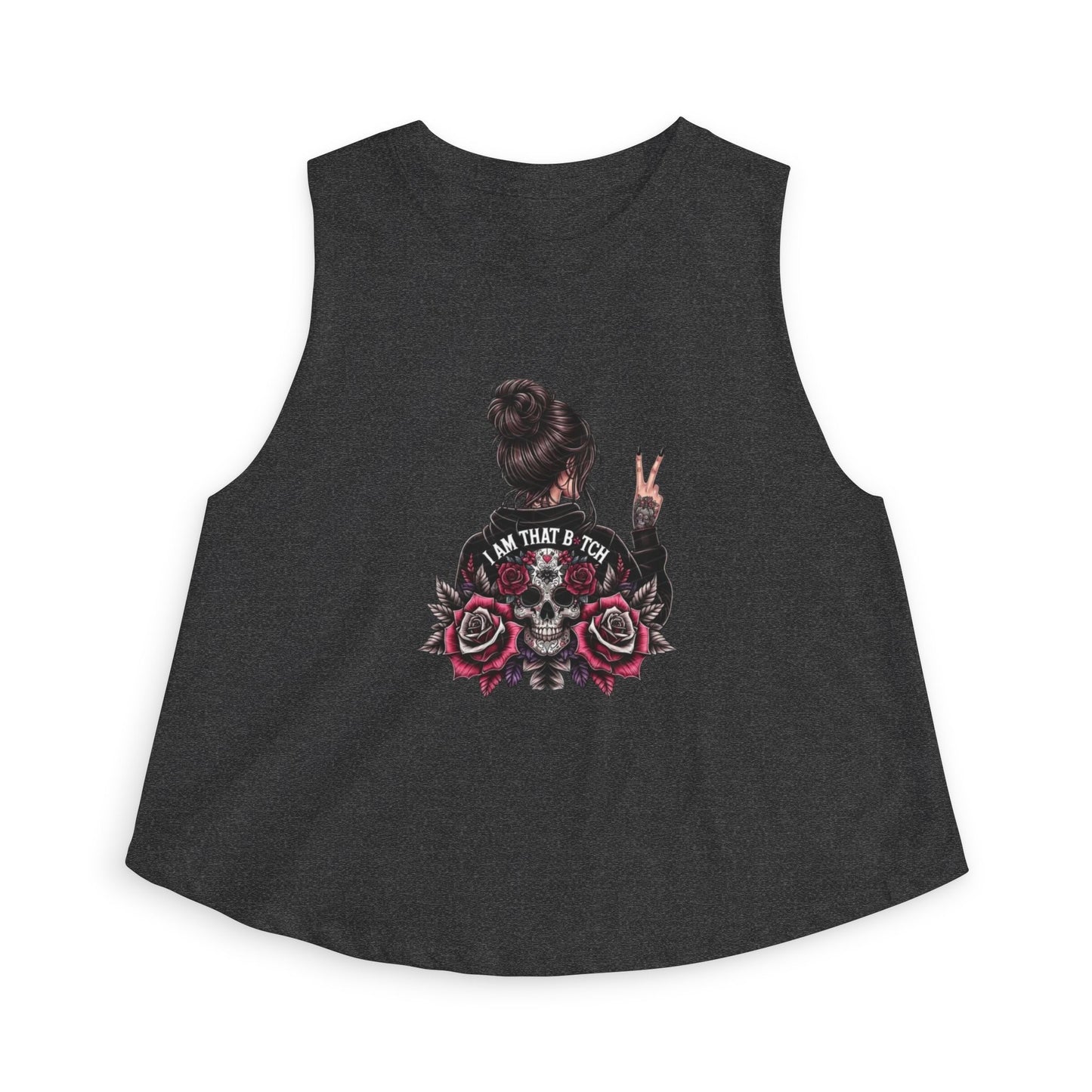 Crop Top — I Am That Bitch Graphic (Skull, Roses & Peace Sign)