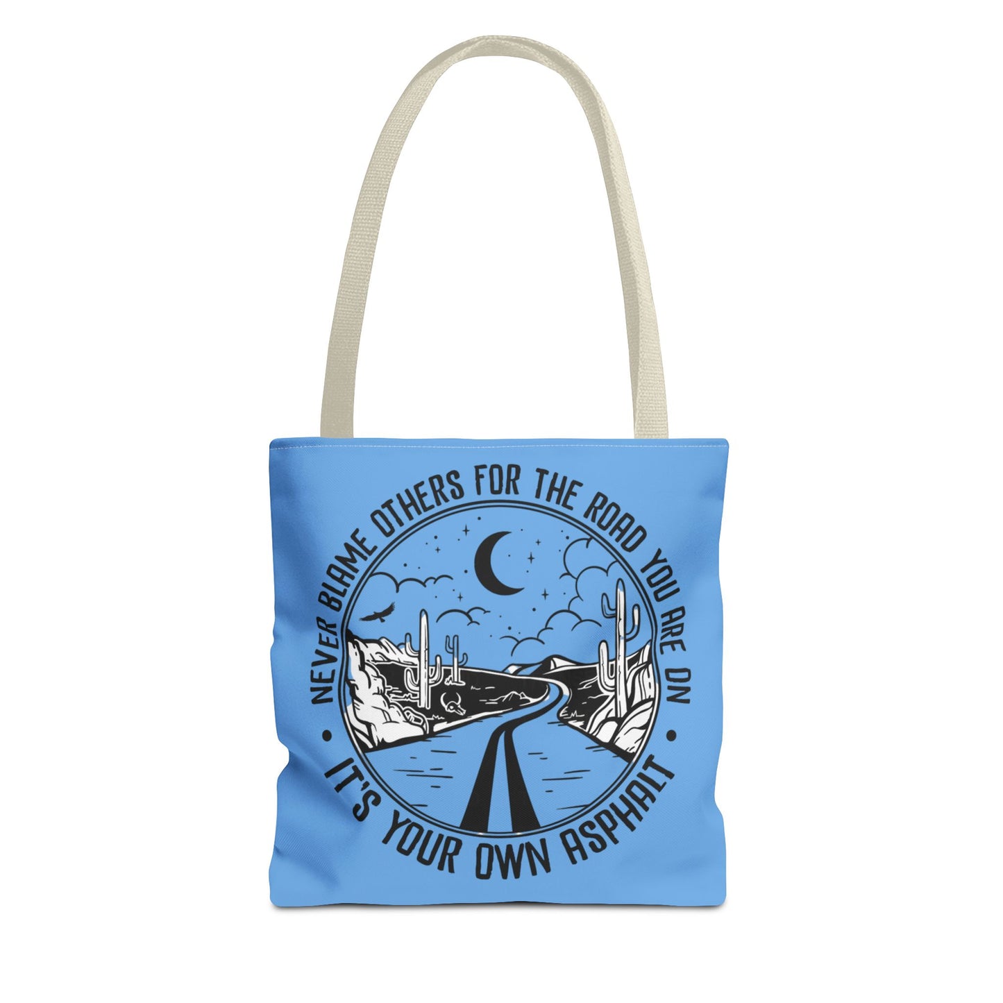 Desert Night Tote — "Never Blame Others for the Road" Inspirational Canvas Bag