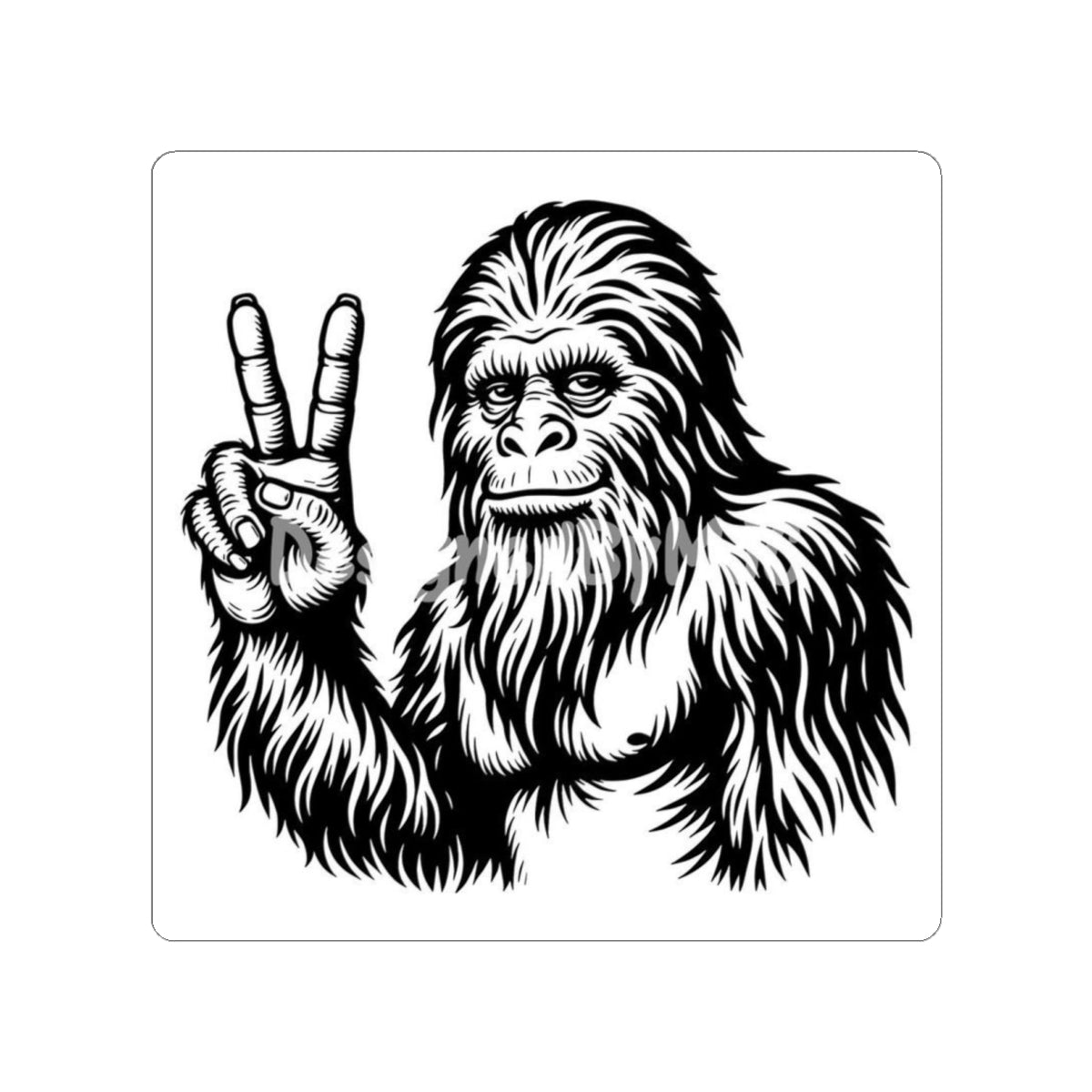 Peace Sign Sasquatch Sticker — Retro Black & White Kiss-Cut Sticker for Laptops, Water Bottles & Gear