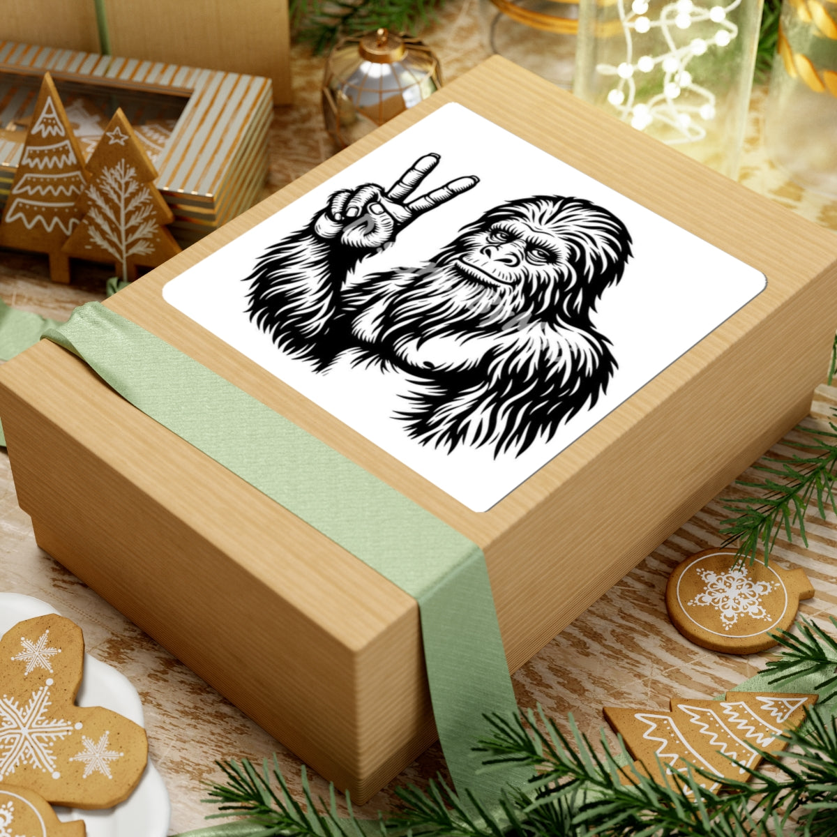 Peace Sign Sasquatch Sticker — Retro Black & White Kiss-Cut Sticker for Laptops, Water Bottles & Gear