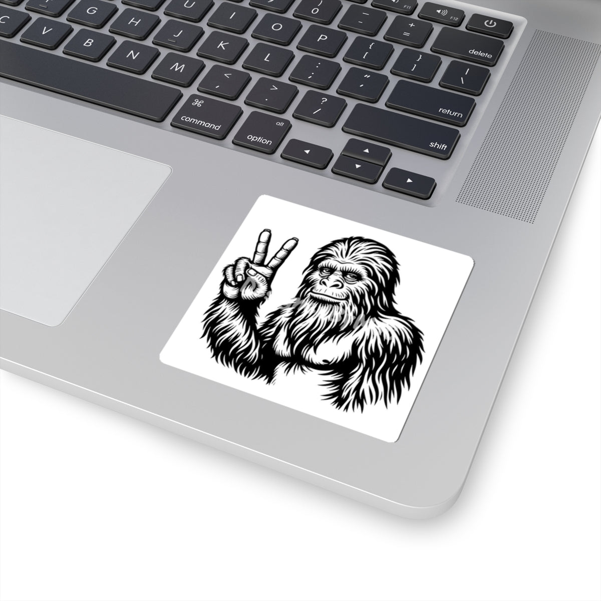 Peace Sign Sasquatch Sticker — Retro Black & White Kiss-Cut Sticker for Laptops, Water Bottles & Gear