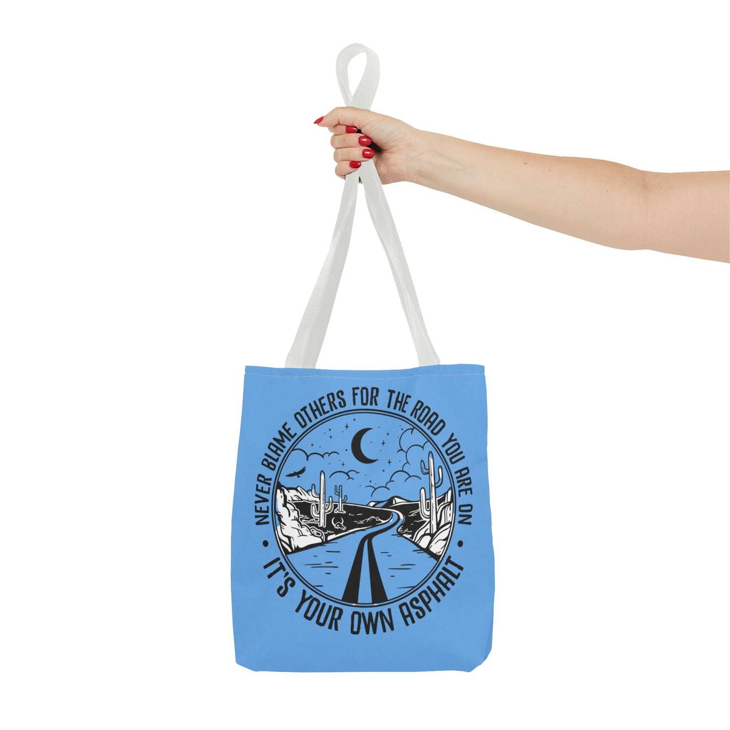 Desert Night Tote — "Never Blame Others for the Road" Inspirational Canvas Bag