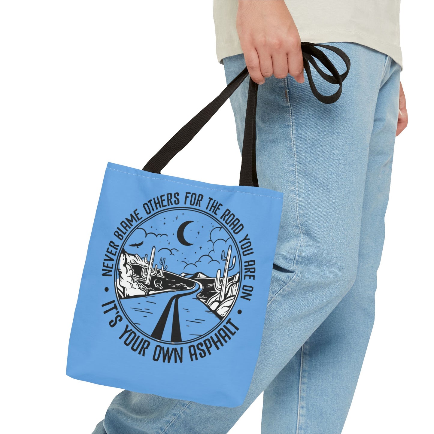 Desert Night Tote — "Never Blame Others for the Road" Inspirational Canvas Bag