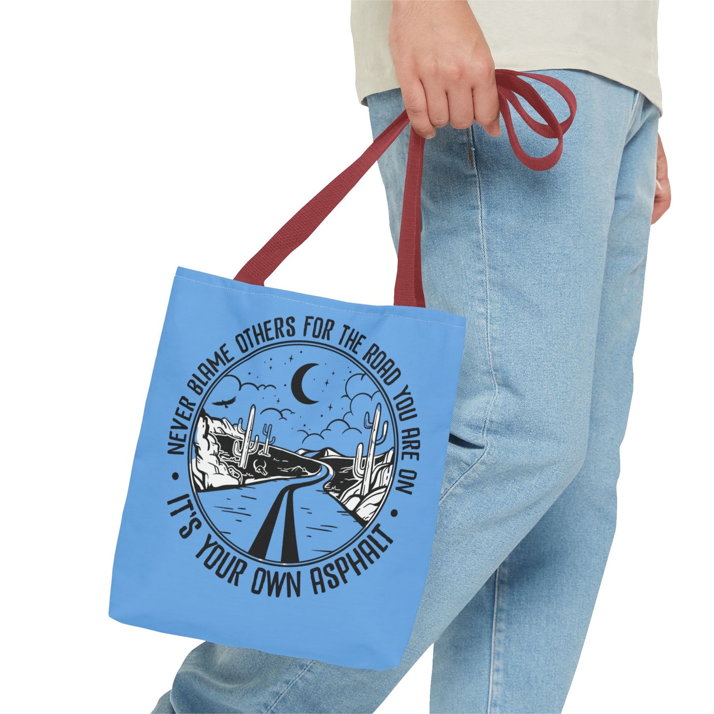 Desert Night Tote — "Never Blame Others for the Road" Inspirational Canvas Bag