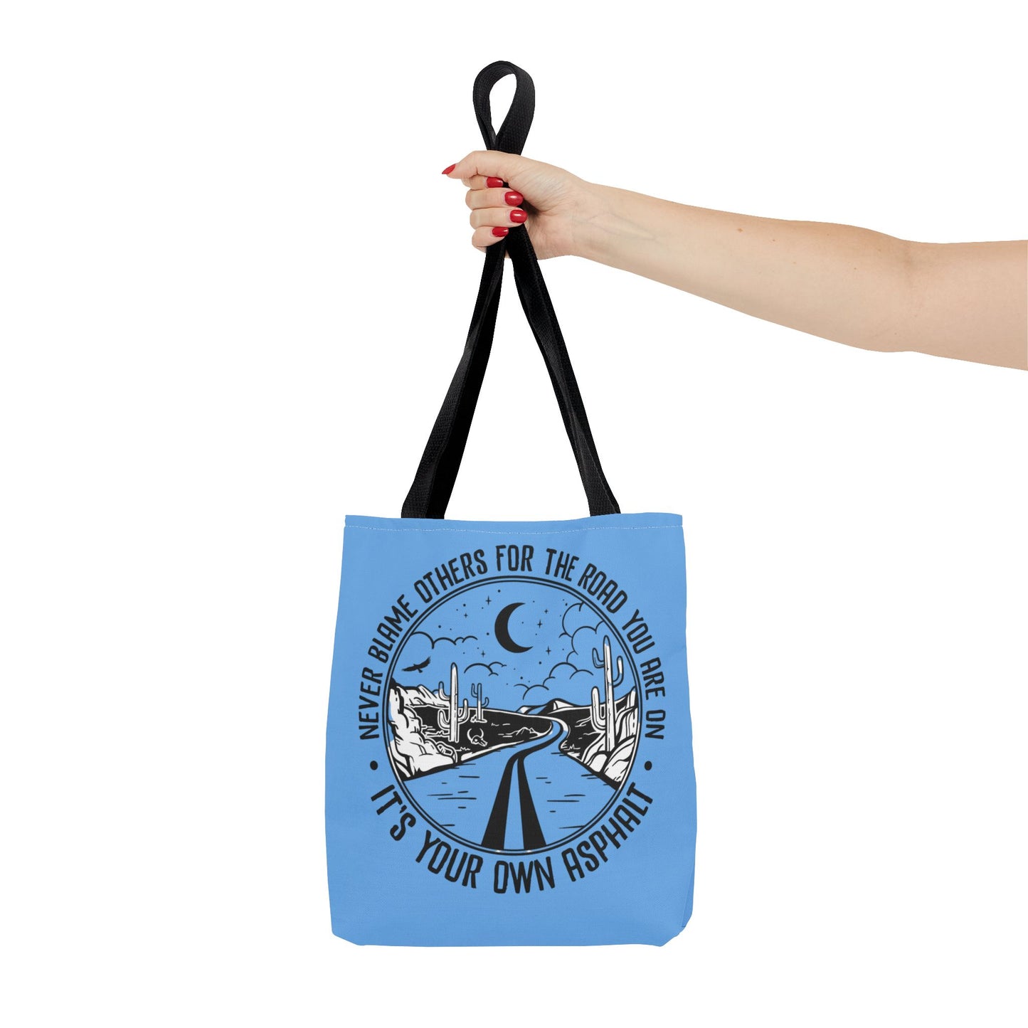 Desert Night Tote — "Never Blame Others for the Road" Inspirational Canvas Bag