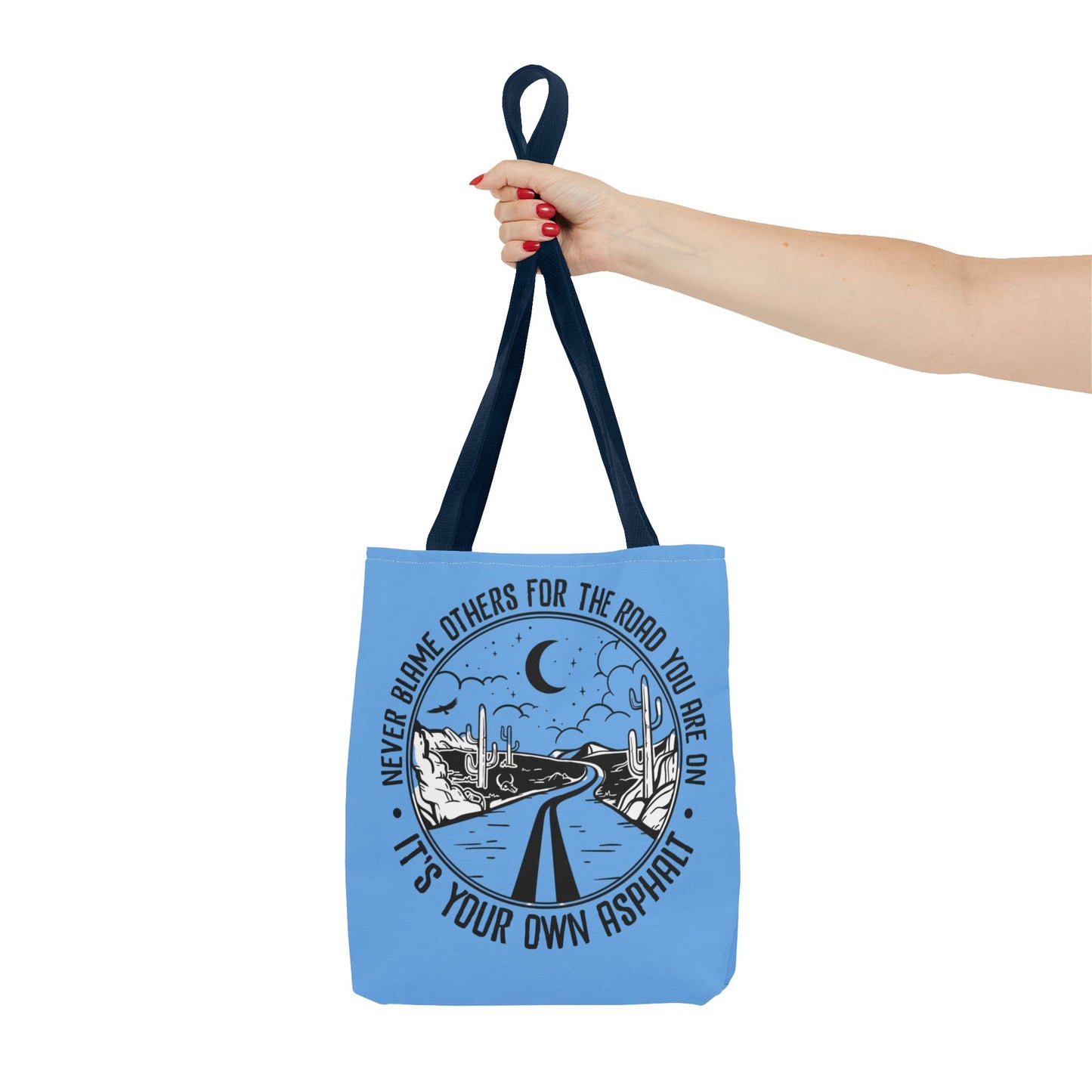 Desert Night Tote — "Never Blame Others for the Road" Inspirational Canvas Bag