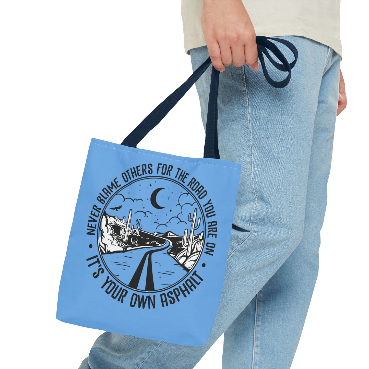 Desert Night Tote — "Never Blame Others for the Road" Inspirational Canvas Bag