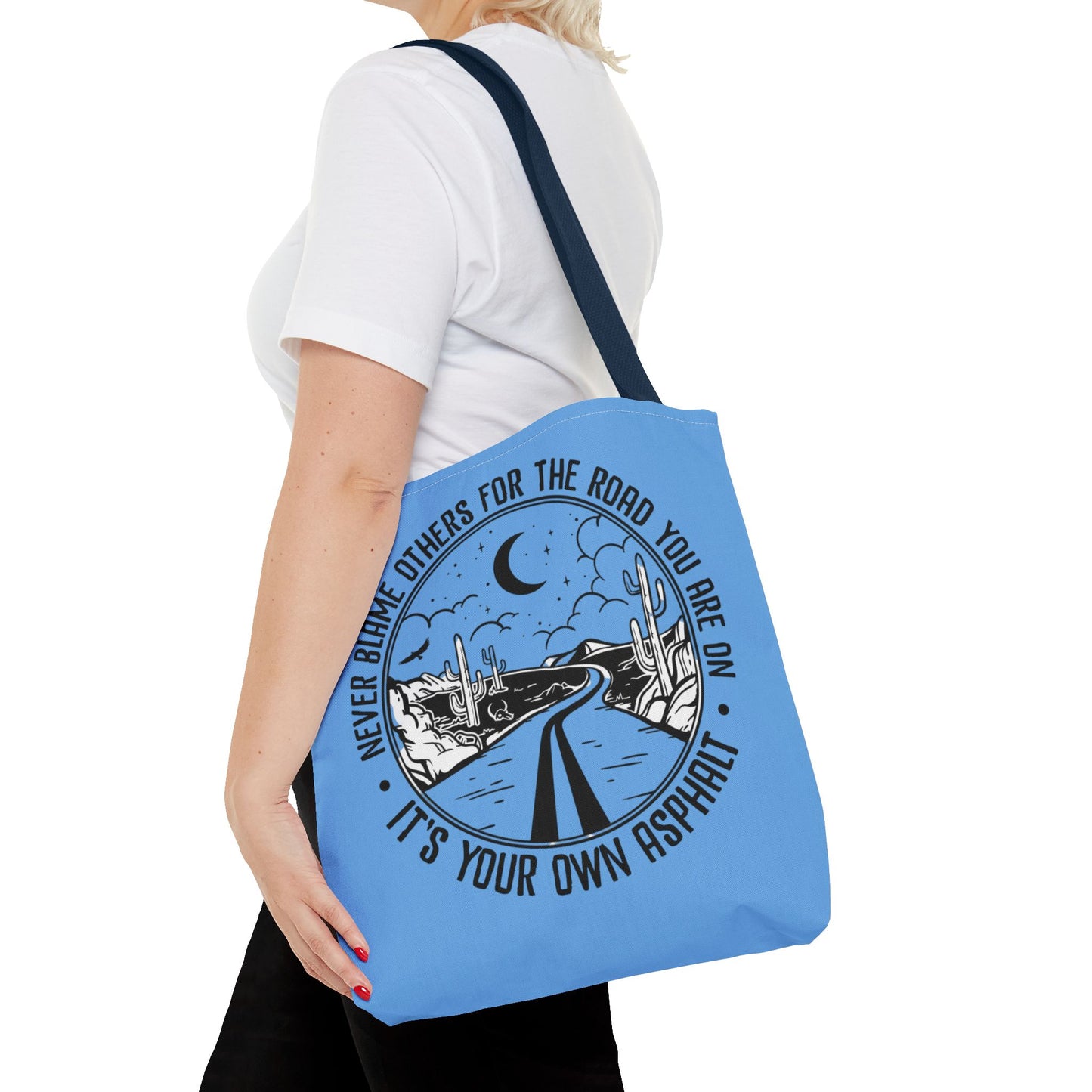 Desert Night Tote — "Never Blame Others for the Road" Inspirational Canvas Bag