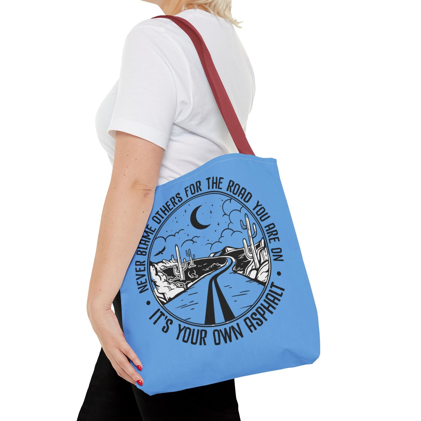 Desert Night Tote — "Never Blame Others for the Road" Inspirational Canvas Bag