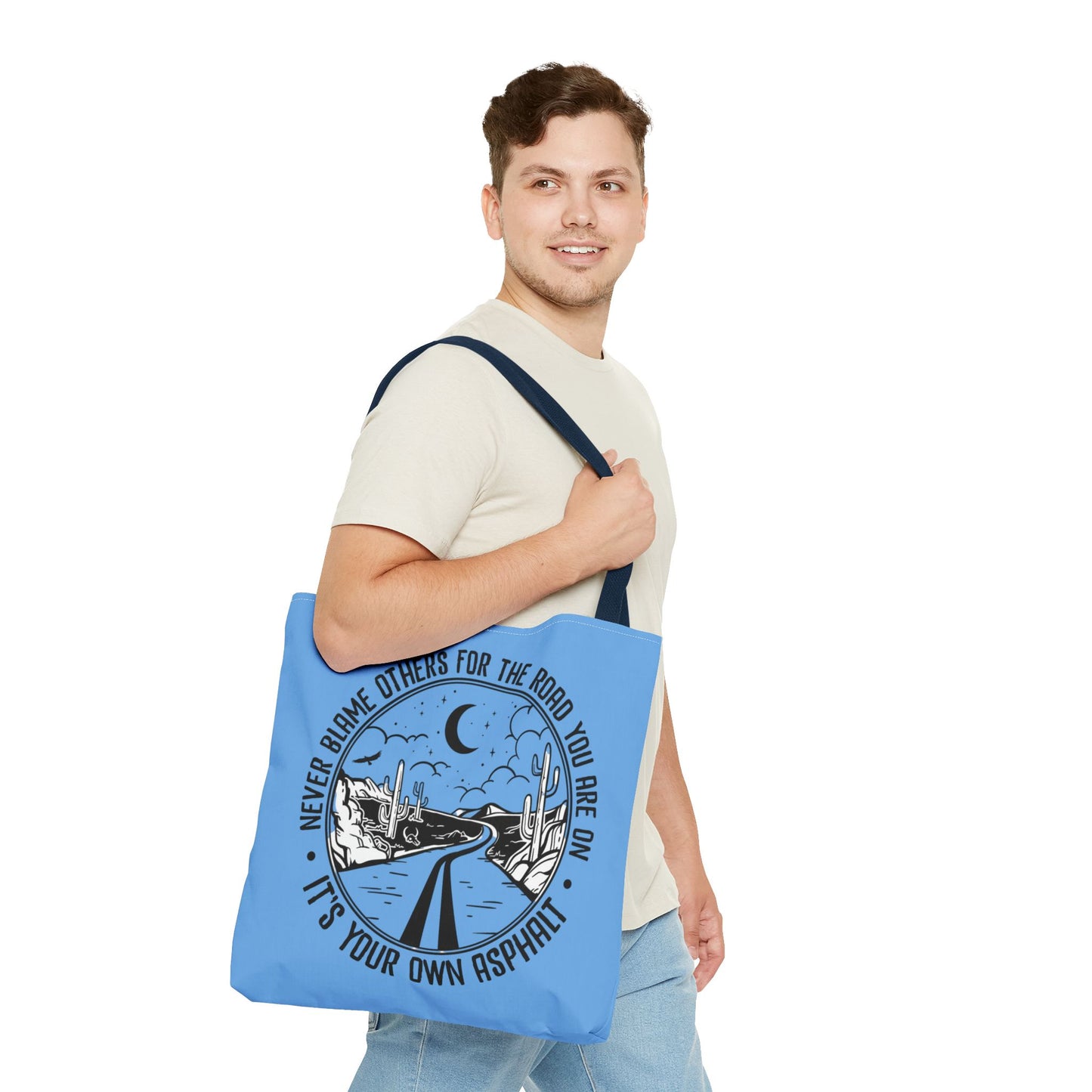 Desert Night Tote — "Never Blame Others for the Road" Inspirational Canvas Bag