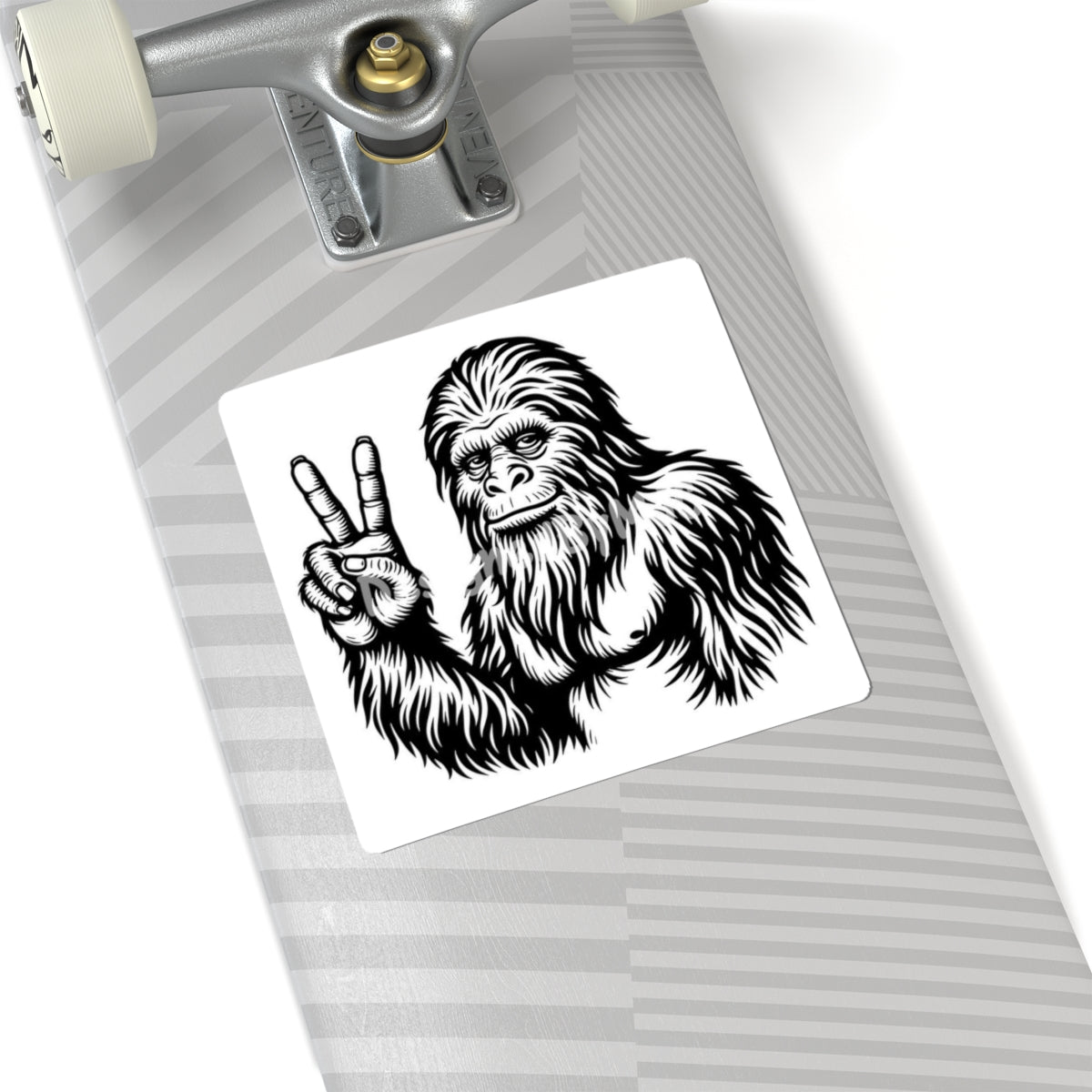 Peace Sign Sasquatch Sticker — Retro Black & White Kiss-Cut Sticker for Laptops, Water Bottles & Gear