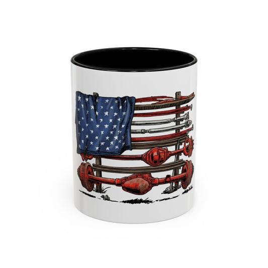 American Flag Swing-Arm Accent Coffee Mug — Patriotic Axles Design (11/15oz)