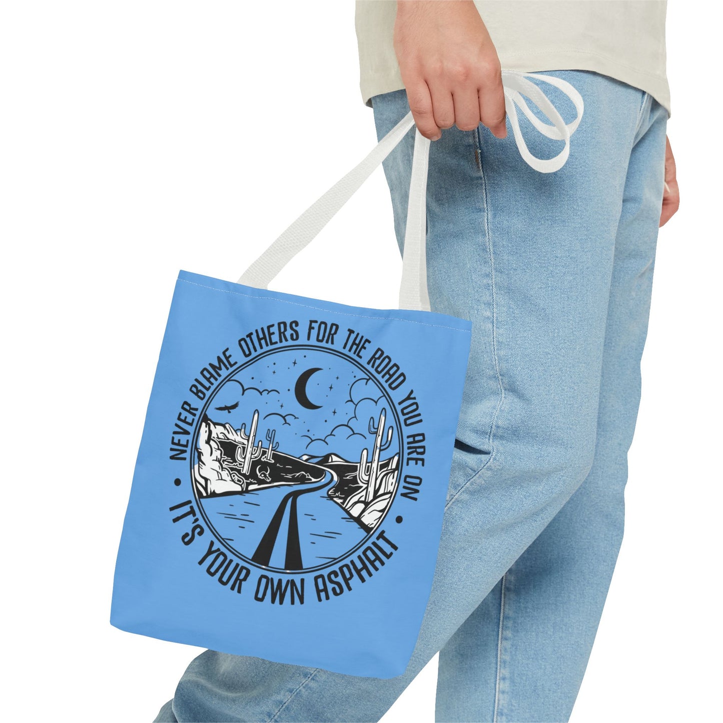 Desert Night Tote — "Never Blame Others for the Road" Inspirational Canvas Bag