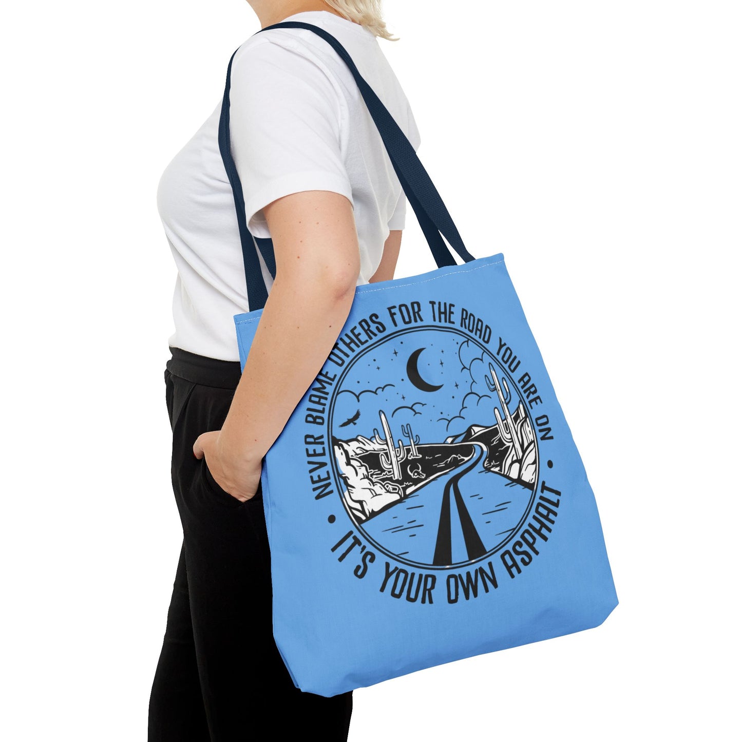 Desert Night Tote — "Never Blame Others for the Road" Inspirational Canvas Bag