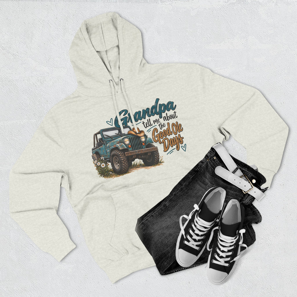 Grandpa Jeep Hoodie - "Grandpa Tell Me About The Good Ole Days" Vintage  Pullover