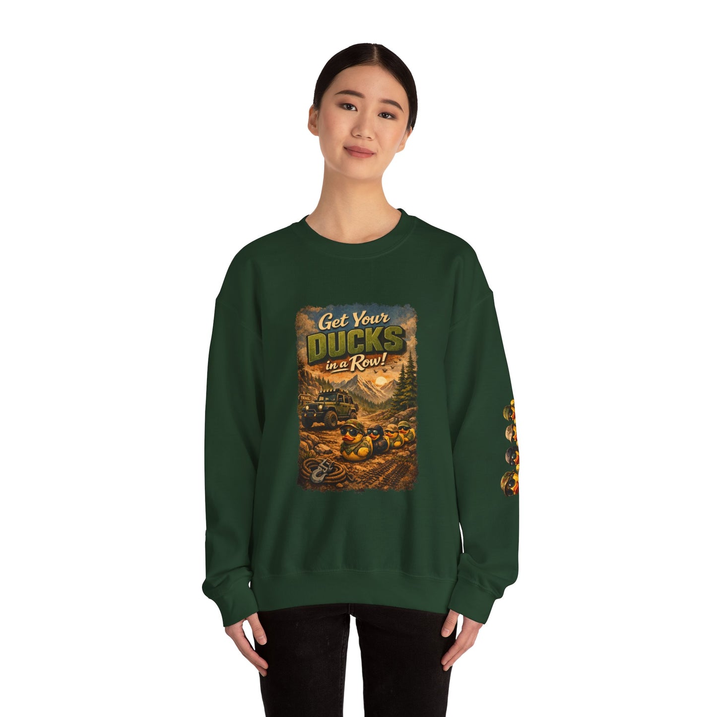 Get Your Ducks in a Row Crewneck Sweatshirt — Vintage Hunting & Outdoors Graphic