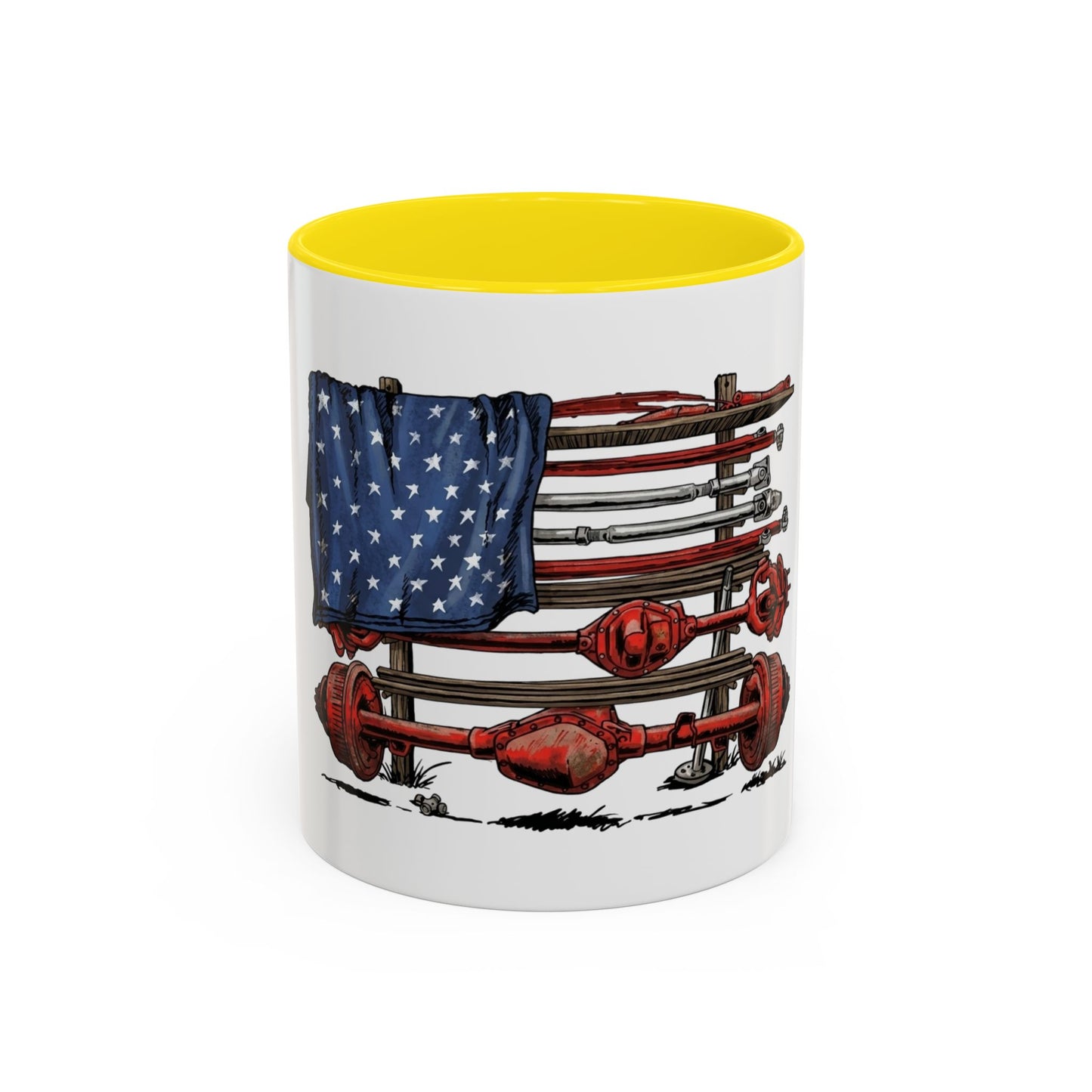 American Flag Swing-Arm Accent Coffee Mug — Patriotic Axles Design (11/15oz)