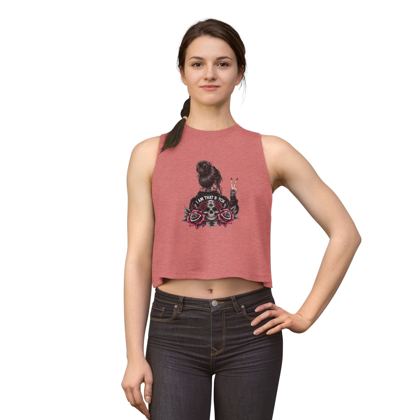 Crop Top — I Am That Bitch Graphic (Skull, Roses & Peace Sign)