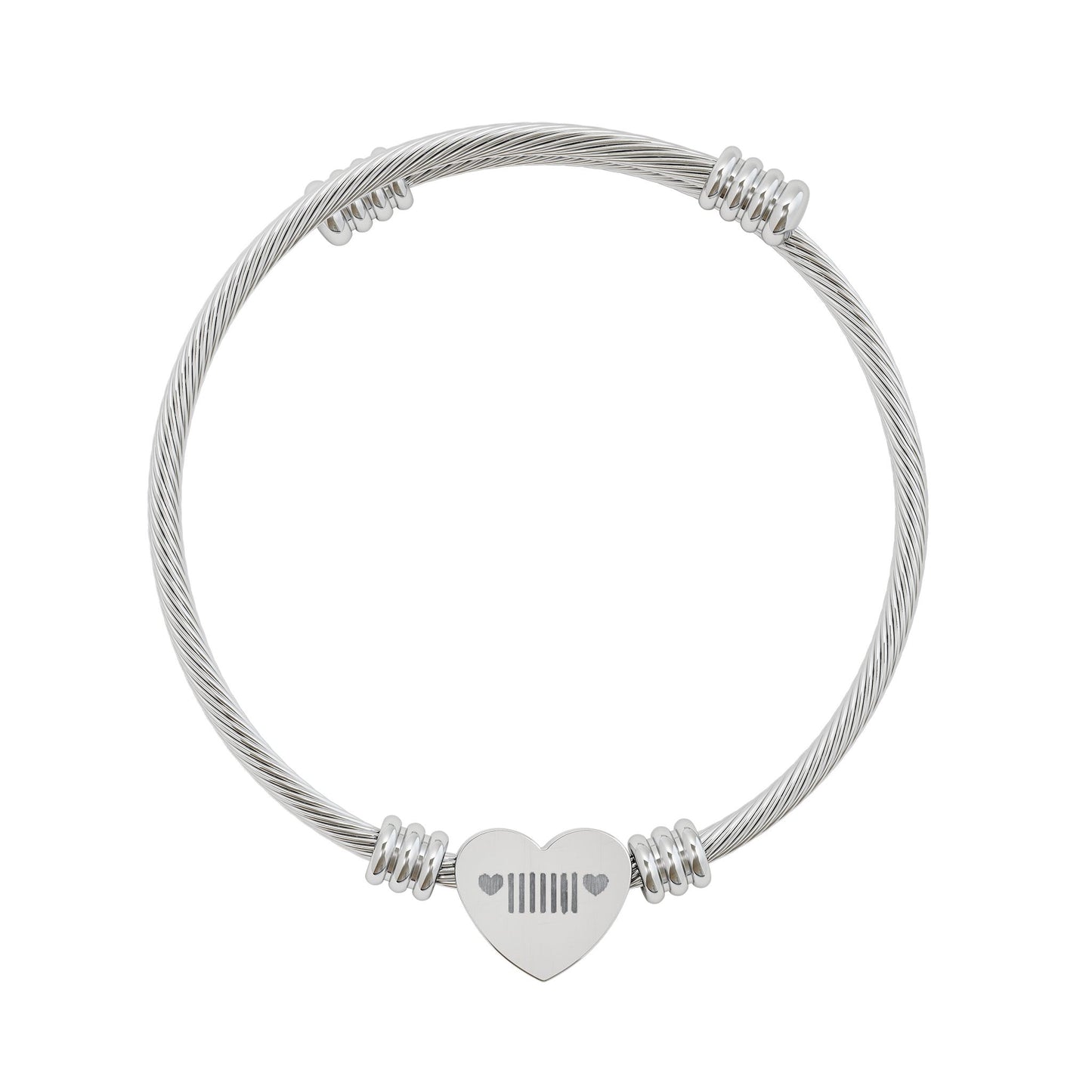 Offroad love Heart Cuff Bracelet — Personalized Silver Wire Bangle