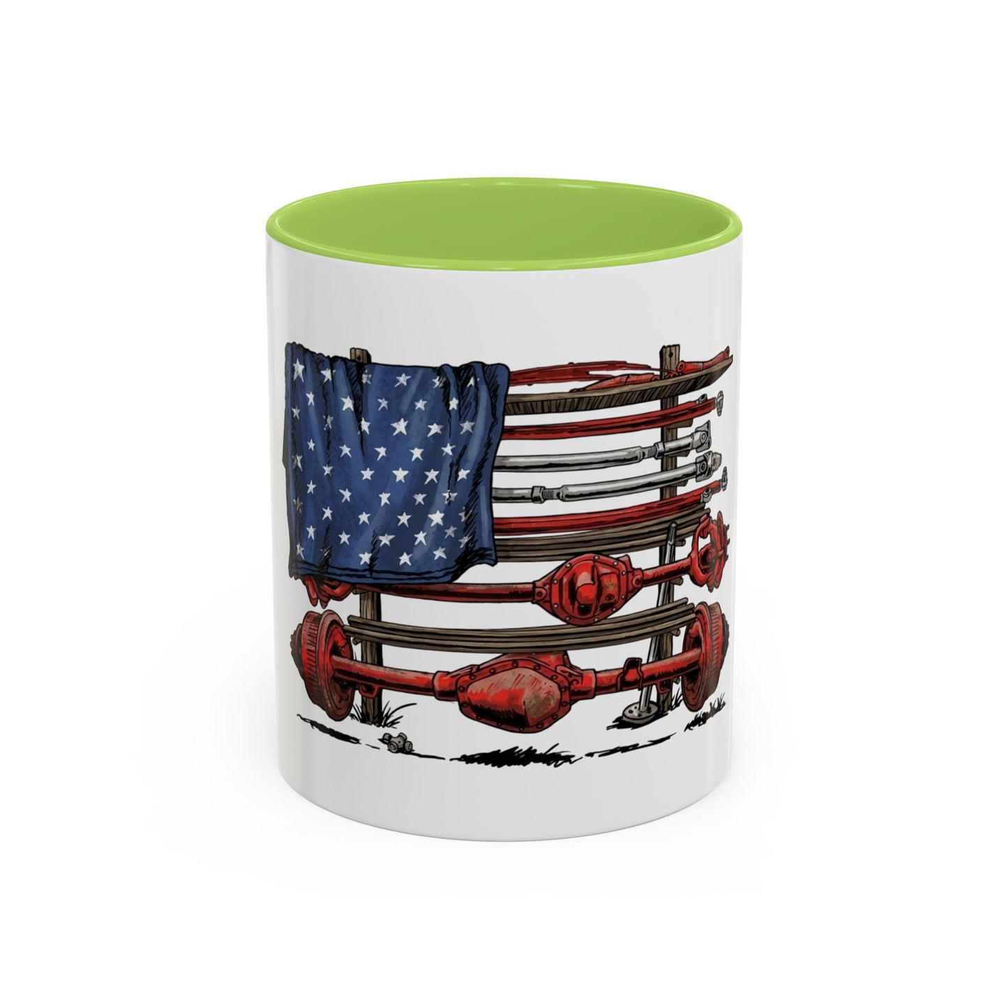 American Flag Swing-Arm Accent Coffee Mug — Patriotic Axles Design (11/15oz)