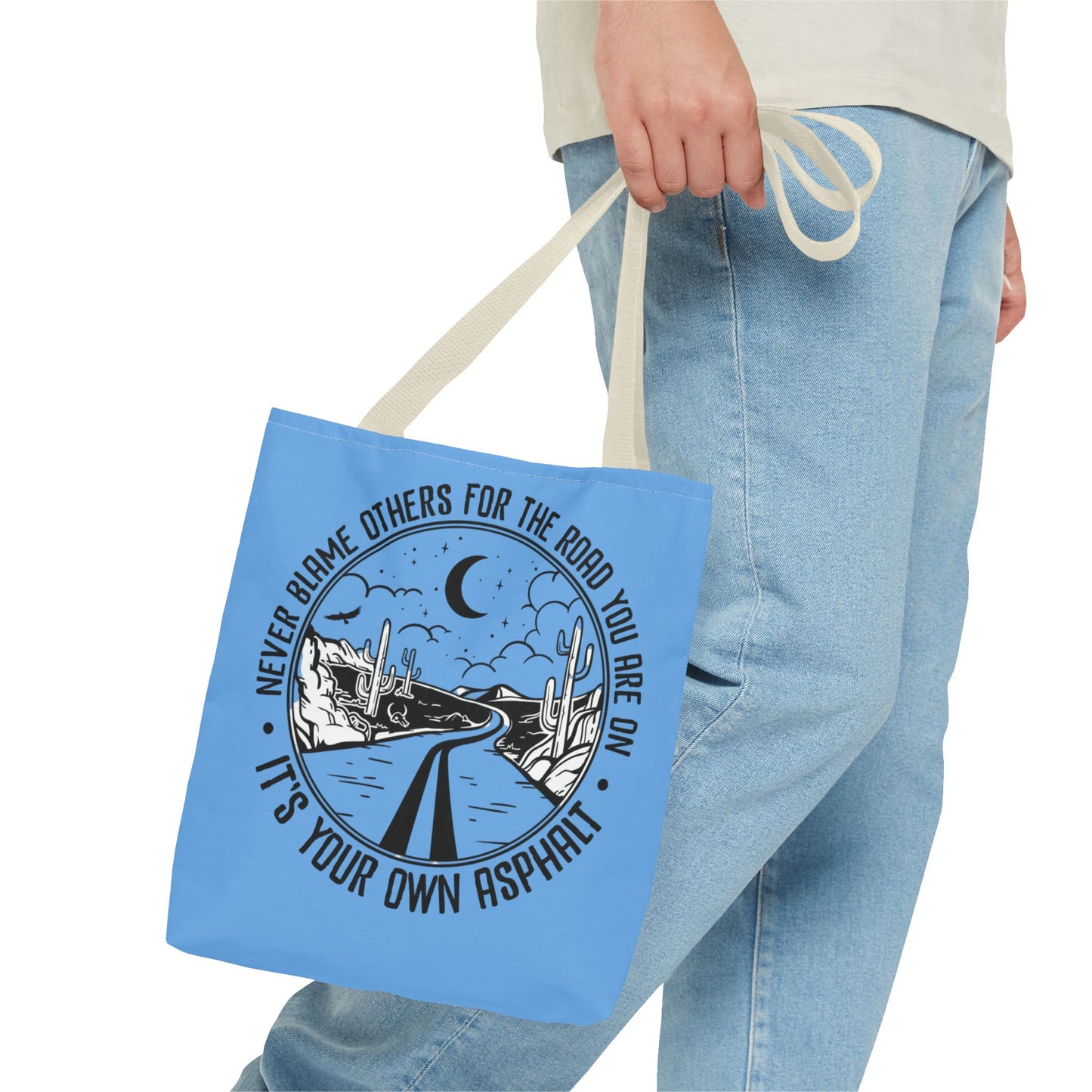 Desert Night Tote — "Never Blame Others for the Road" Inspirational Canvas Bag