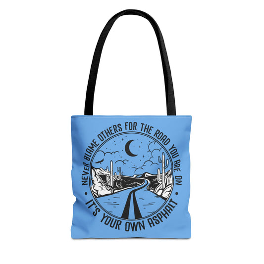 Desert Night Tote — "Never Blame Others for the Road" Inspirational Canvas Bag