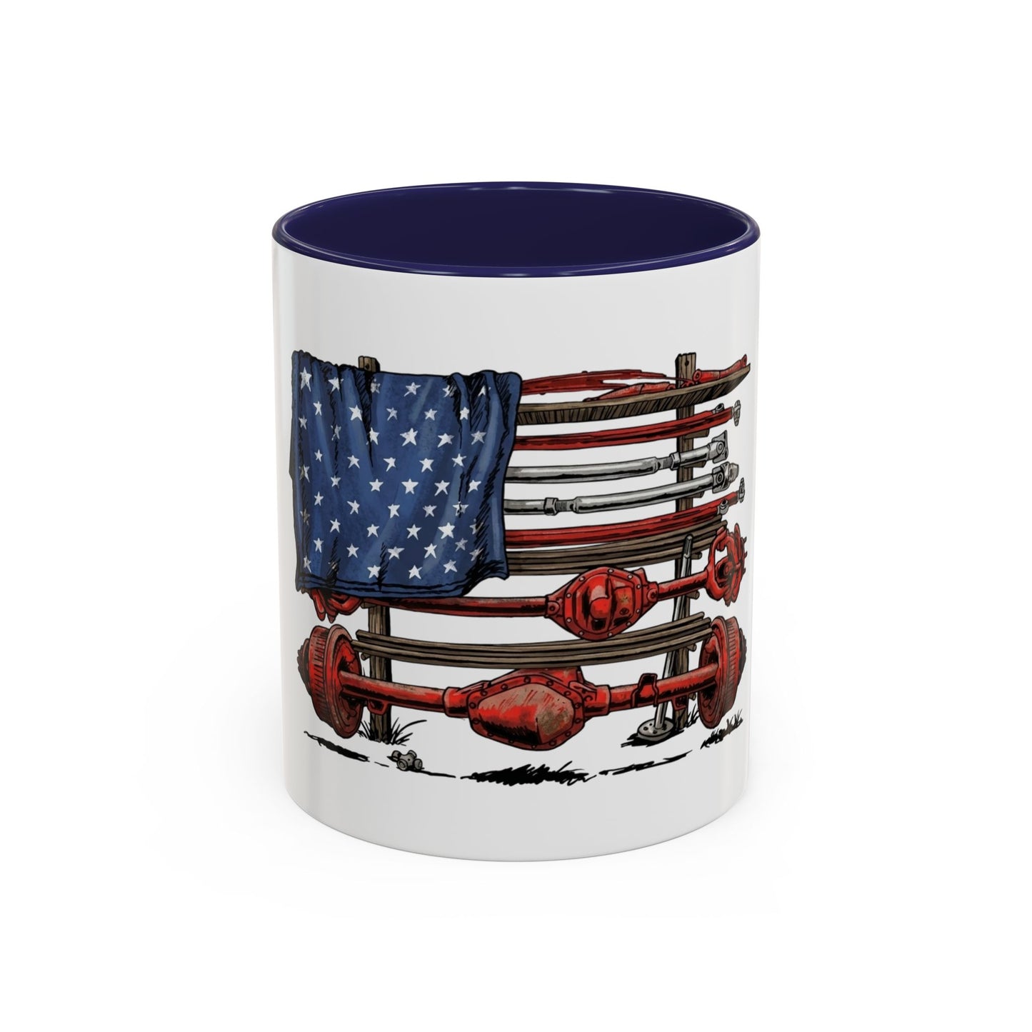 American Flag Swing-Arm Accent Coffee Mug — Patriotic Axles Design (11/15oz)
