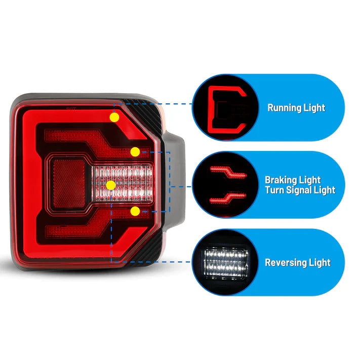 Winjet 2018-2025 Jeep Wrangler JL & JLU LED Sequential Taillights - Black / Red