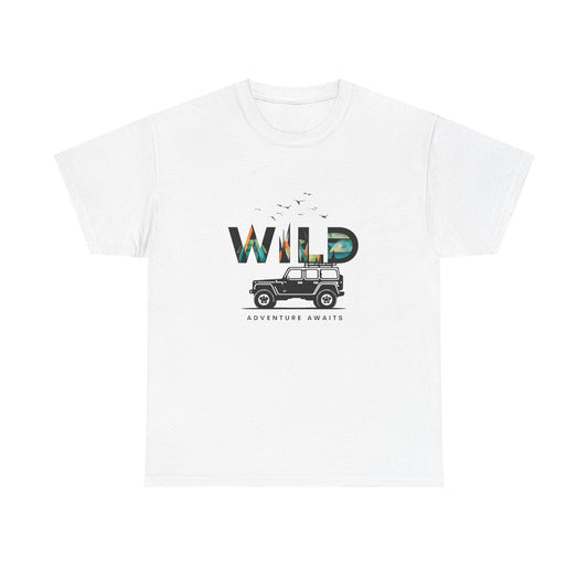 Adventure awaits wild  Unisex Heavy Cotton Tee - WILD Graphic T-Shirt