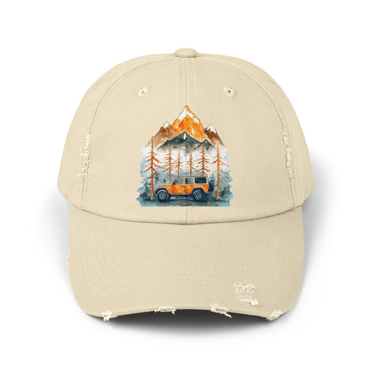 Distressed Cap - Unisex Mountain Design Hat