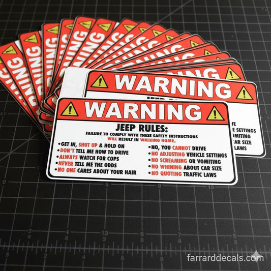 Jeep Rules" Warning Decal - The Ultimate Guide for Your Passengers!