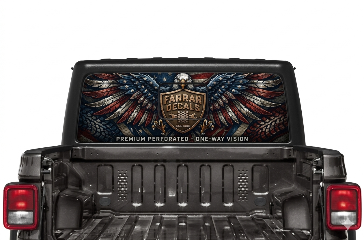 Perforated decal for back glass on Gladiators