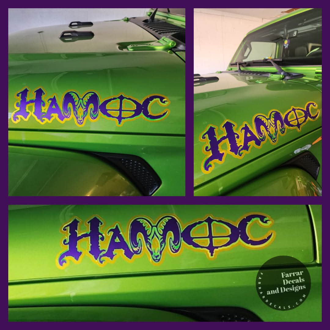 Custom designed Jeep hood name decal set