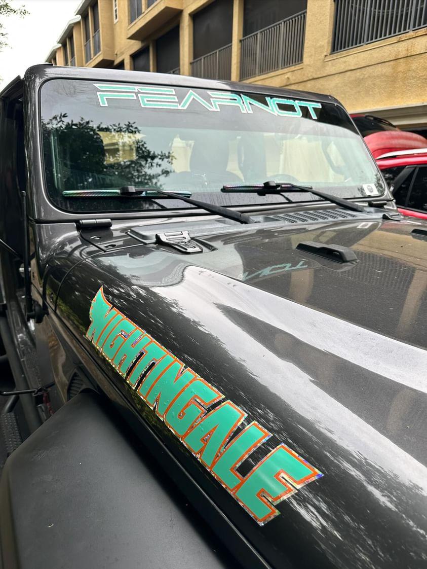 Custom designed Jeep hood name decal set