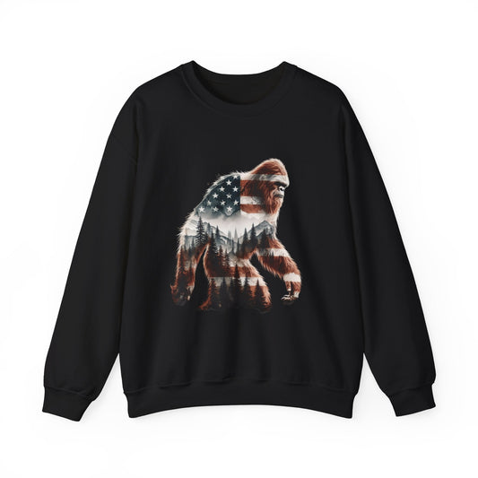 Sasquatch Pride Crewneck Sweatshirt | Cozy Unisex Apparel with American Flag Design